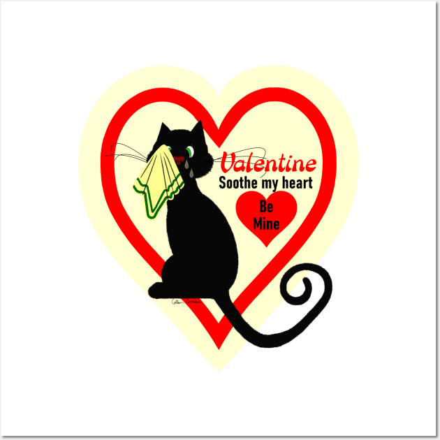 Crying Black Cat Old Fashioned Valentine Vintage Style Wall Art by ButterflyInTheAttic